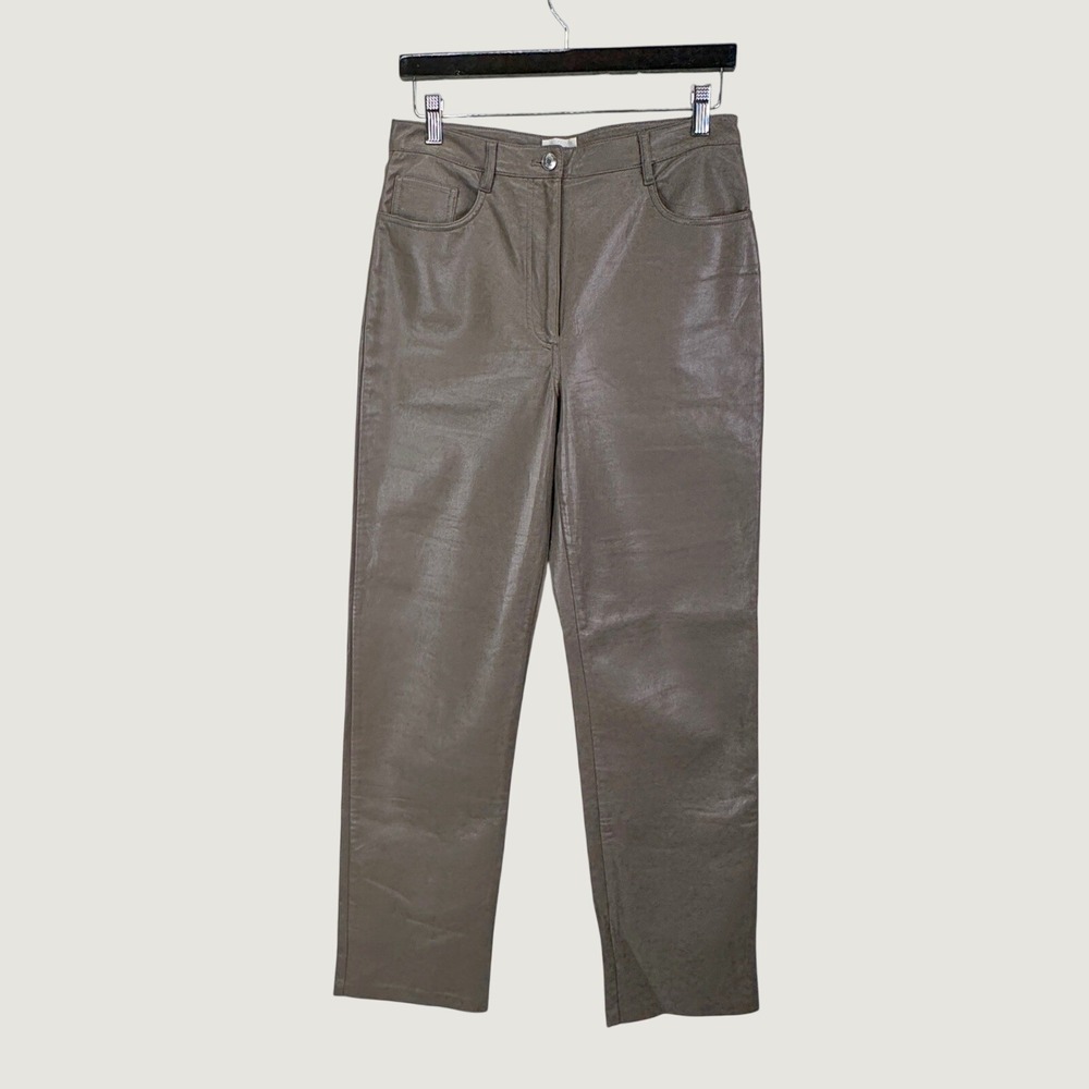 Wilfred Aritzia Faux Leather Pants 8 Brown High Waisted Straight Leg Minimalist
